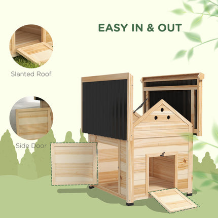 Wooden Duck House with Double Doors, Openable Roof & Ventilation Holes - Natural Wood Finish