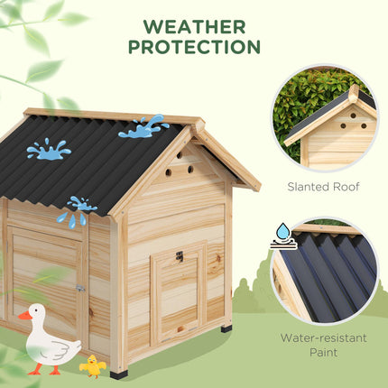 Wooden Duck House with Double Doors, Openable Roof & Ventilation Holes - Natural Wood Finish