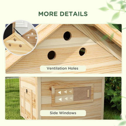 Wooden Duck House with Double Doors, Openable Roof & Ventilation Holes - Natural Wood Finish