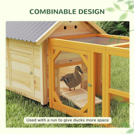 Wooden Duck House with Double Doors, Openable Roof & Ventilation Holes - Natural Wood Finish