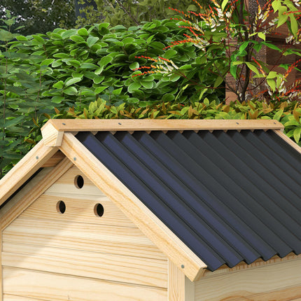 Wooden Duck House with Double Doors, Openable Roof & Ventilation Holes - Natural Wood Finish