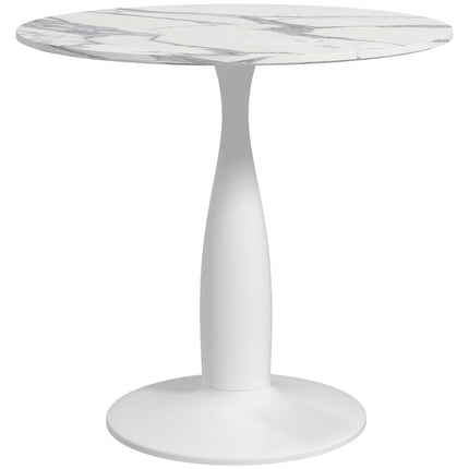 Round Dining Table with Steel Base and Non-slip Pads, Space Saving Small Dining Table - White and Grey
