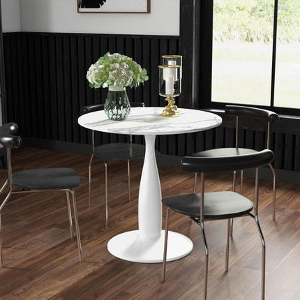 Round Dining Table with Steel Base and Non-slip Pads, Space Saving Small Dining Table - White and Grey