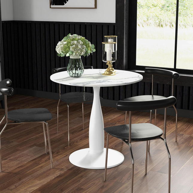 Round Dining Table with Steel Base and Non-slip Pads, Space Saving Small Dining Table - White and Grey