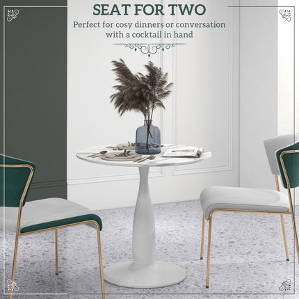 Round Dining Table with Steel Base and Non-slip Pads, Space Saving Small Dining Table - White and Grey