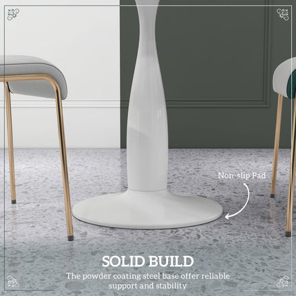 Round Dining Table with Steel Base and Non-slip Pads, Space Saving Small Dining Table - White and Grey