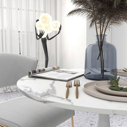 Round Dining Table with Steel Base and Non-slip Pads, Space Saving Small Dining Table - White and Grey