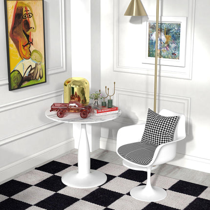 Round Dining Table with Steel Base and Non-slip Pads, Space Saving Small Dining Table - White and Grey