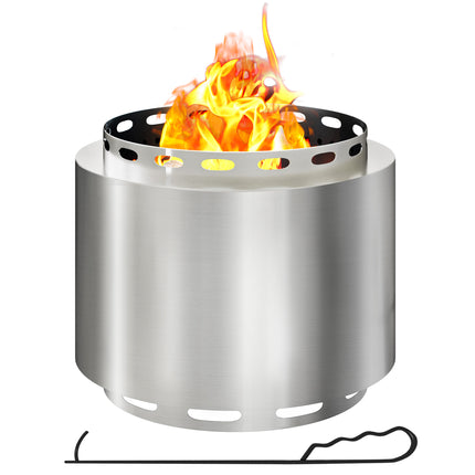 48.5cm Portable Smokeless Fire Pit Set Stainless Steel - Silver