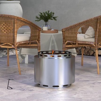 48.5cm Portable Smokeless Fire Pit Set Stainless Steel - Silver