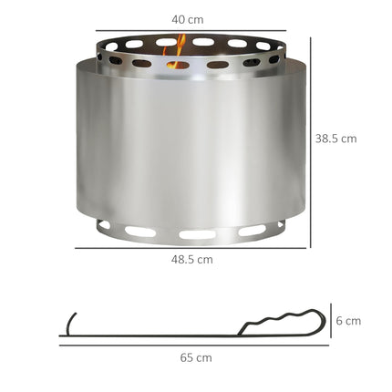 48.5cm Portable Smokeless Fire Pit Set Stainless Steel - Silver