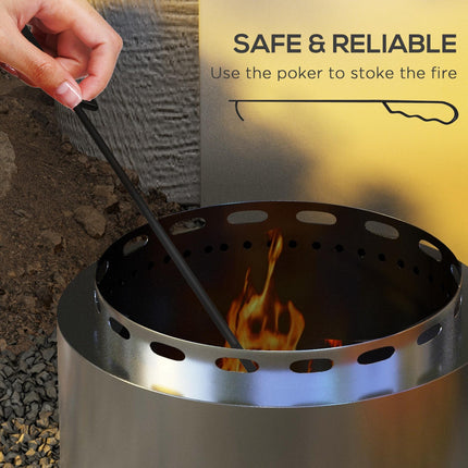 48.5cm Portable Smokeless Fire Pit Set Stainless Steel - Silver
