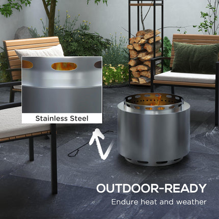 48.5cm Portable Smokeless Fire Pit Set Stainless Steel - Silver