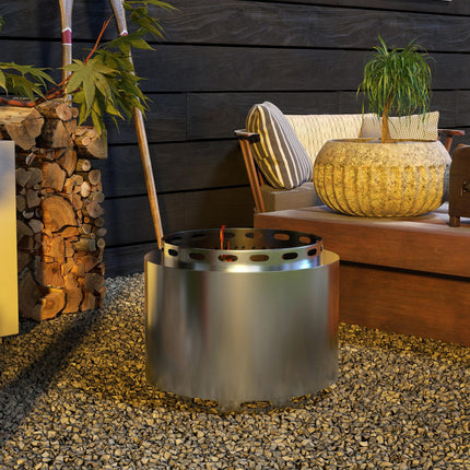 48.5cm Portable Smokeless Fire Pit Set Stainless Steel - Silver