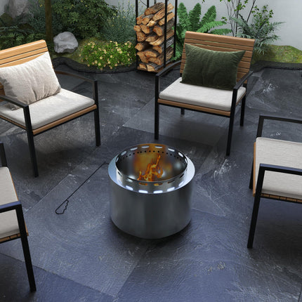 48.5cm Portable Smokeless Fire Pit Set Stainless Steel - Silver