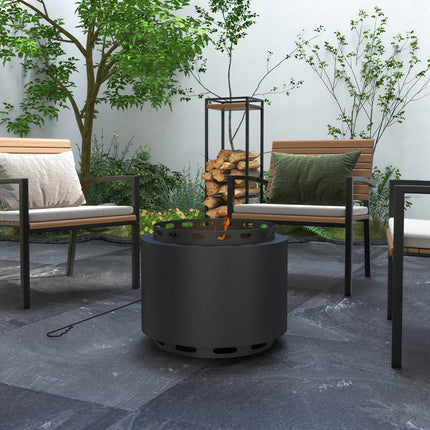 Portable Smokeless Metal Fire Pit with Poker 48.5cm - Black