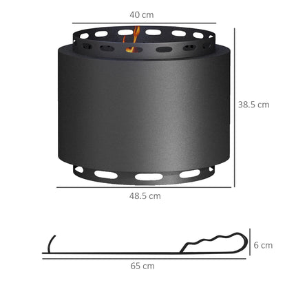 Portable Smokeless Metal Fire Pit with Poker 48.5cm - Black