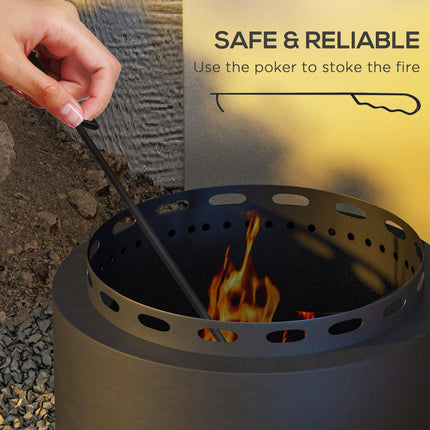 Portable Smokeless Metal Fire Pit with Poker 48.5cm - Black
