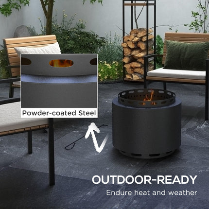 Portable Smokeless Metal Fire Pit with Poker 48.5cm - Black