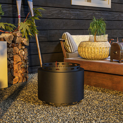 Portable Smokeless Metal Fire Pit with Poker 48.5cm - Black