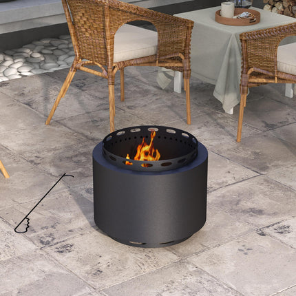 Portable Smokeless Metal Fire Pit with Poker 48.5cm - Black