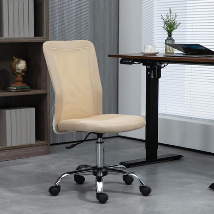 Mesh Armless Computer Desk Office Chair with Adjustable Height and Swivel Wheels - Beige