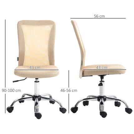 Mesh Armless Computer Desk Office Chair with Adjustable Height and Swivel Wheels - Beige