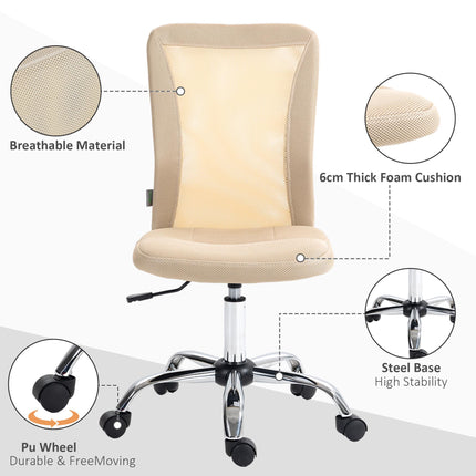 Mesh Armless Computer Desk Office Chair with Adjustable Height and Swivel Wheels - Beige
