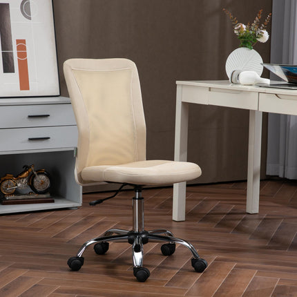 Mesh Armless Computer Desk Office Chair with Adjustable Height and Swivel Wheels - Beige
