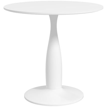 Modern Round Small Dining Table with Steel Base and Non-Slip Pads - White