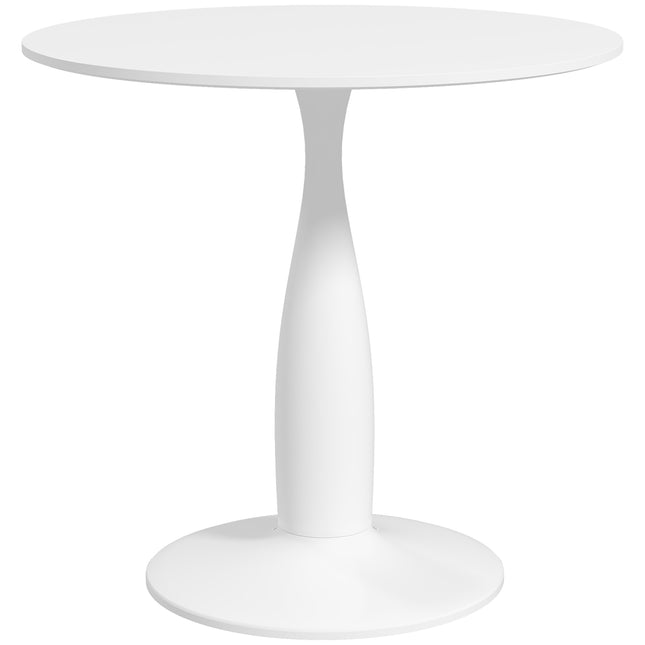 Modern Round Small Dining Table with Steel Base and Non-Slip Pads - White