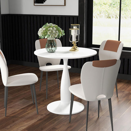 Modern Round Small Dining Table with Steel Base and Non-Slip Pads - White