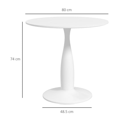 Modern Round Small Dining Table with Steel Base and Non-Slip Pads - White