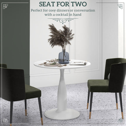 Modern Round Small Dining Table with Steel Base and Non-Slip Pads - White