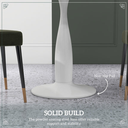 Modern Round Small Dining Table with Steel Base and Non-Slip Pads - White