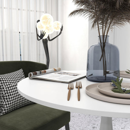 Modern Round Small Dining Table with Steel Base and Non-Slip Pads - White