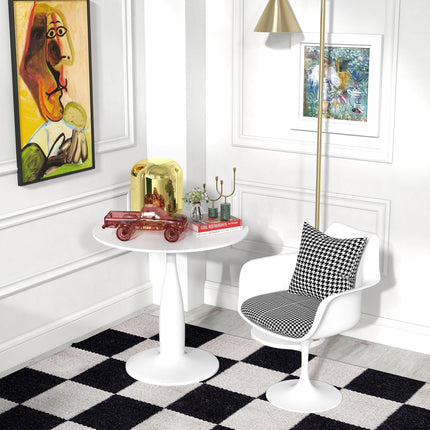 Modern Round Small Dining Table with Steel Base and Non-Slip Pads - White