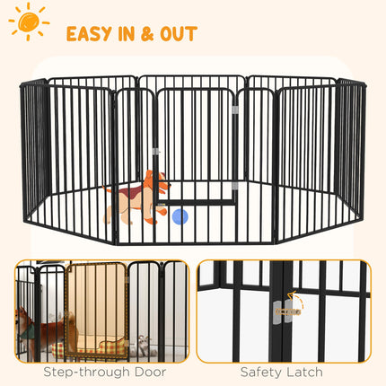 Heavy Duty 8-Panel Dog Pen 80cm Height for Small & Medium Dogs - Black