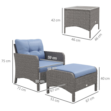 5 Piece PE Rattan Garden Furniture Set with Cushions and Glass Top Table - Blue