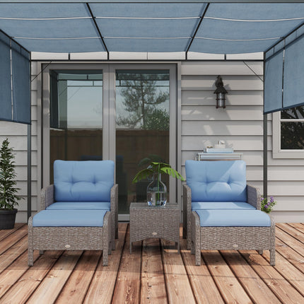 5 Piece PE Rattan Garden Furniture Set with Cushions and Glass Top Table - Blue