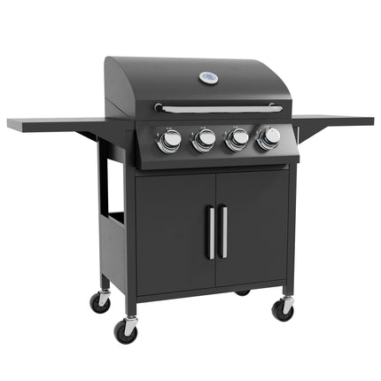 4 Burner Portable Gas BBQ Grill with Warming Rack and Thermometer - Black