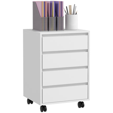 Four-Drawer Office Filing Cabinet with Wheels - White