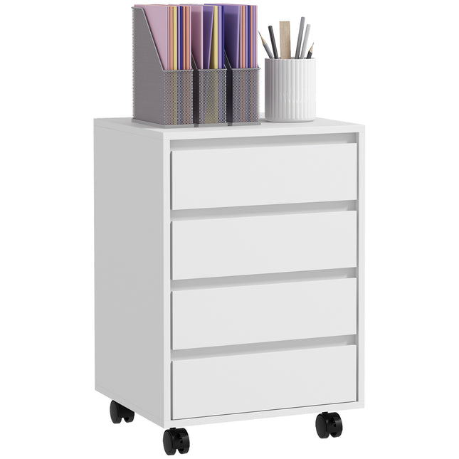 Four-Drawer Office Filing Cabinet with Wheels - White