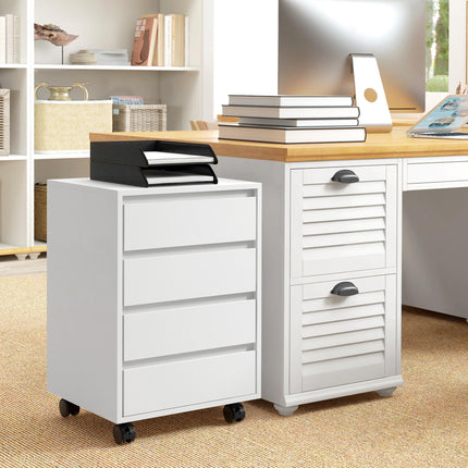Four-Drawer Office Filing Cabinet with Wheels - White