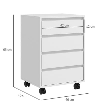 Four-Drawer Office Filing Cabinet with Wheels - White