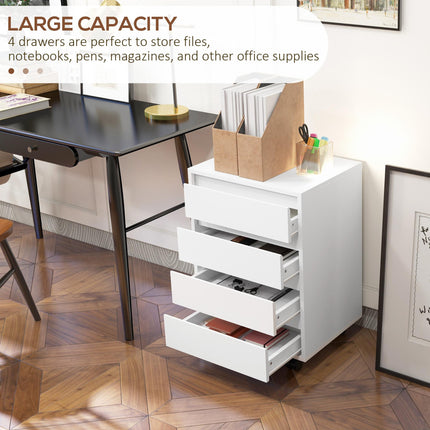 Four-Drawer Office Filing Cabinet with Wheels - White