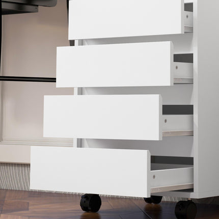 Four-Drawer Office Filing Cabinet with Wheels - White