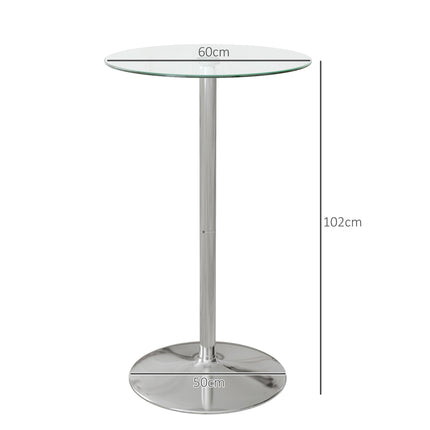High Top Bistro Table for 2 with Tempered Glass Top and Steel Base - Clear