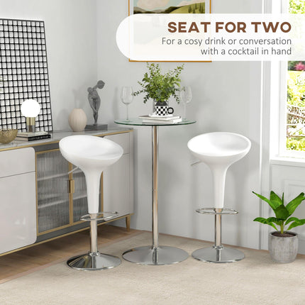 High Top Bistro Table for 2 with Tempered Glass Top and Steel Base - Clear