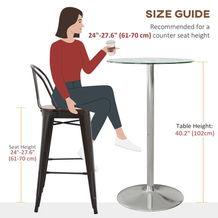 High Top Bistro Table for 2 with Tempered Glass Top and Steel Base - Clear